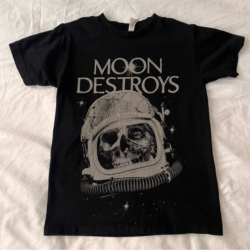 Moon Destroys Band Tee American Apparel Black Short Sleeve Small Metal
